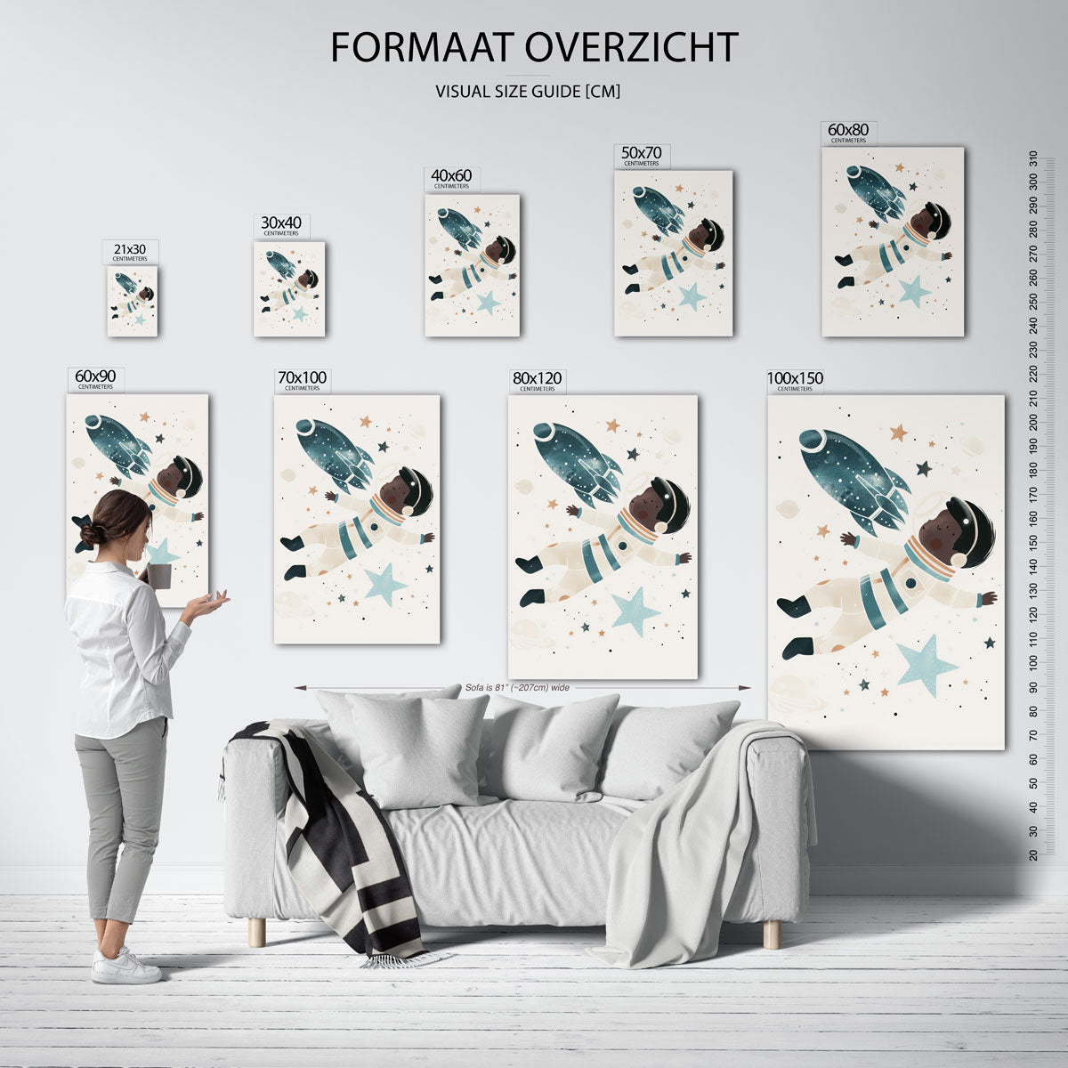 Astronaut en raket – staande muurposter voor de kinderkamer