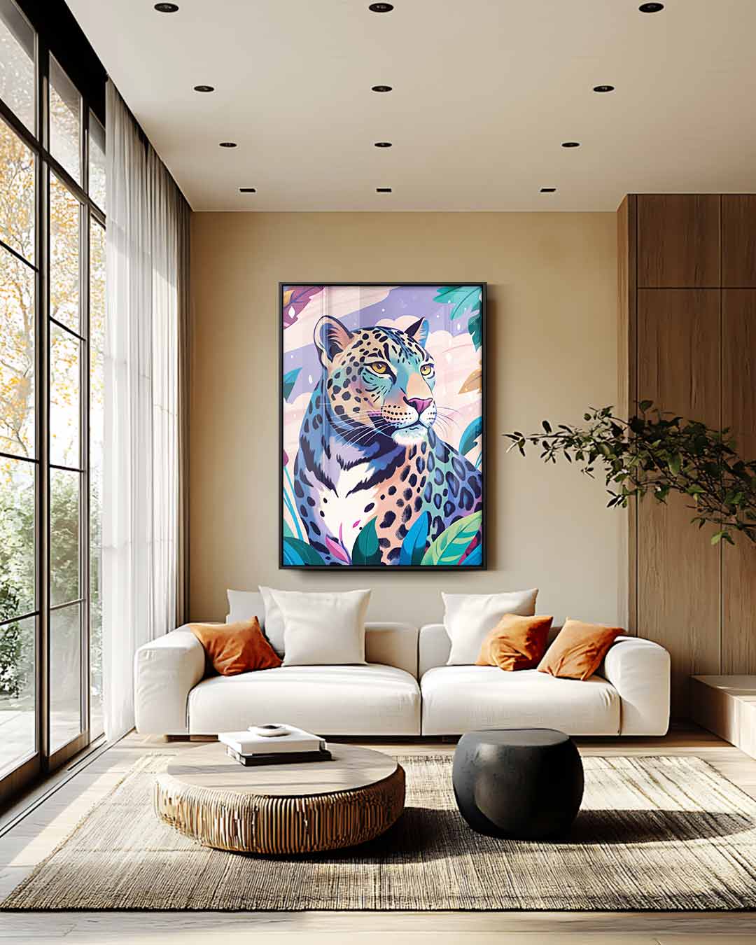 Kleurrijke Luipaard in de Jungle – modern portret kunstwerk van WallArtistic