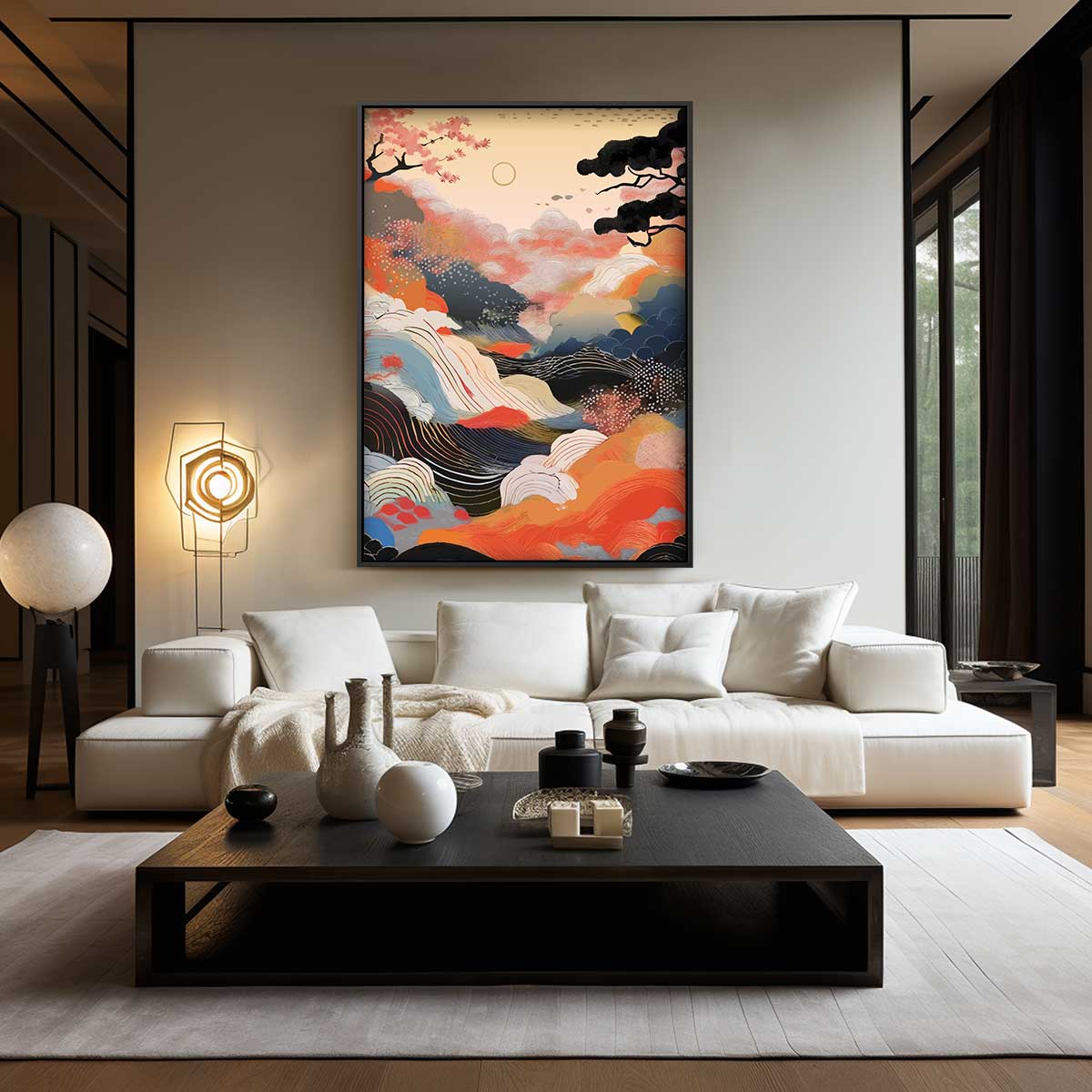 Kleurrijke Horizon – kunstwerk met zwarte baklijst
