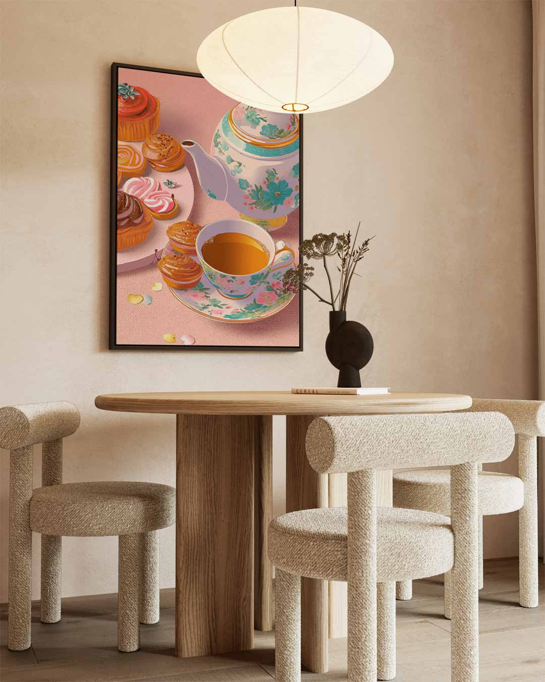 Thee en Gebak Illustratie – canvas wanddecoratie in portret formaat