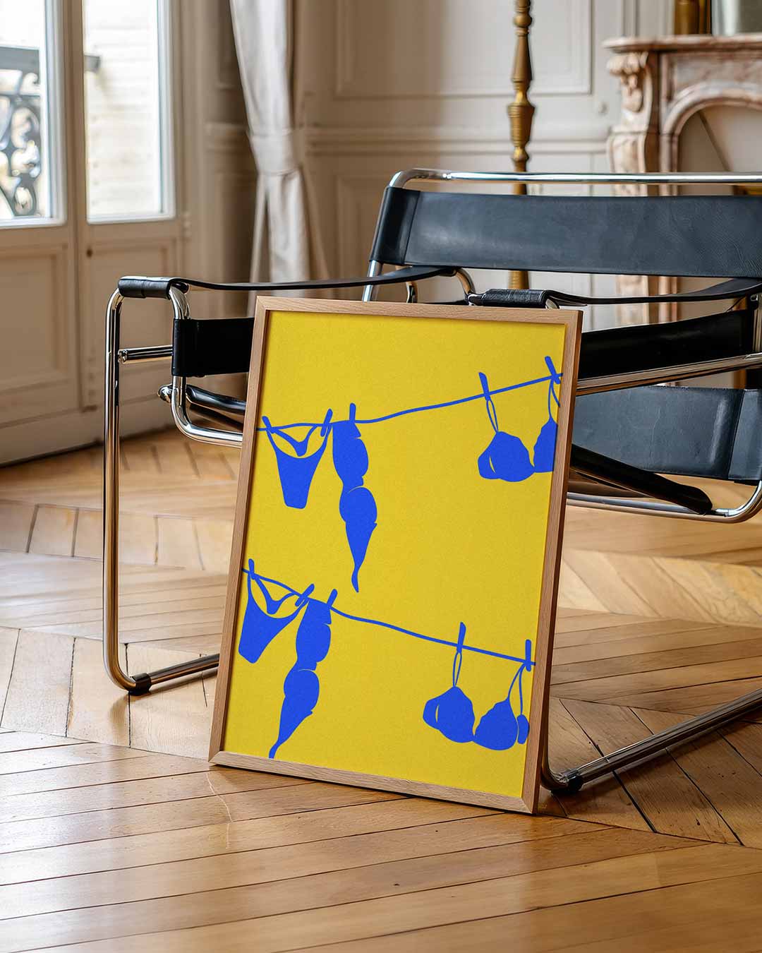 Speelse Waslijn Wanddecoratie – zomerse wandkunst als portret poster