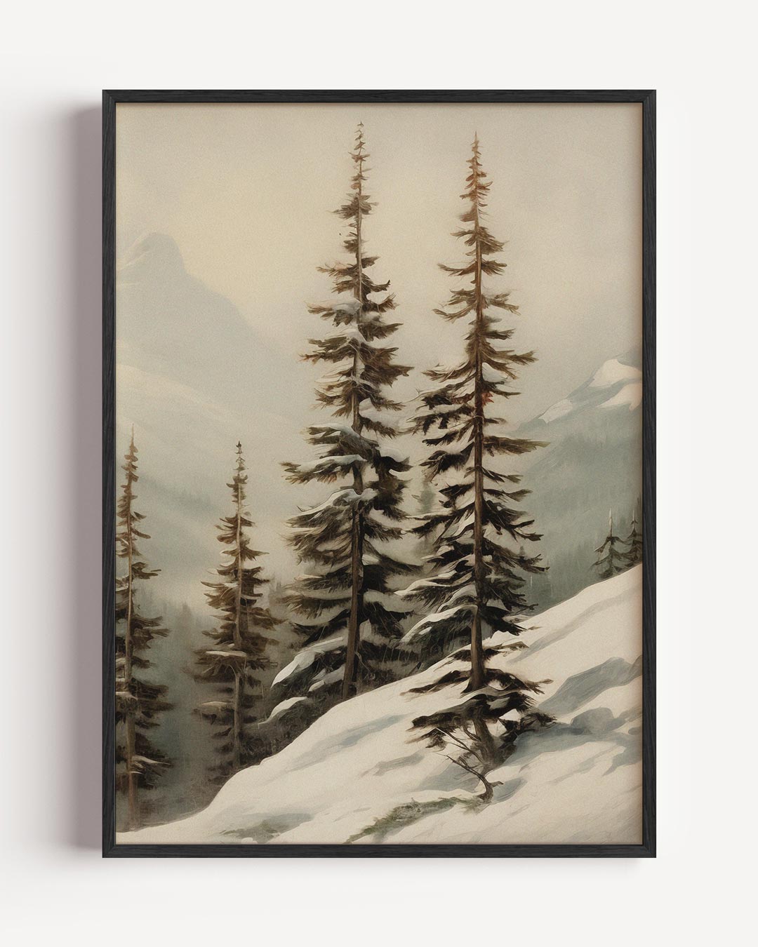 Sneeuwlandschap met Dennen – vintage portret poster als wanddecoratie