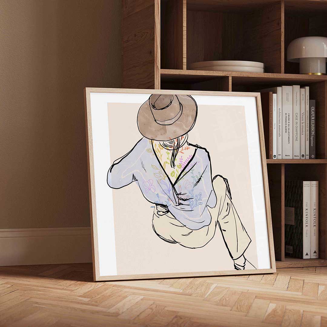 Vrouw met hoed – moderne wandkunst met kleur en vormen als poster