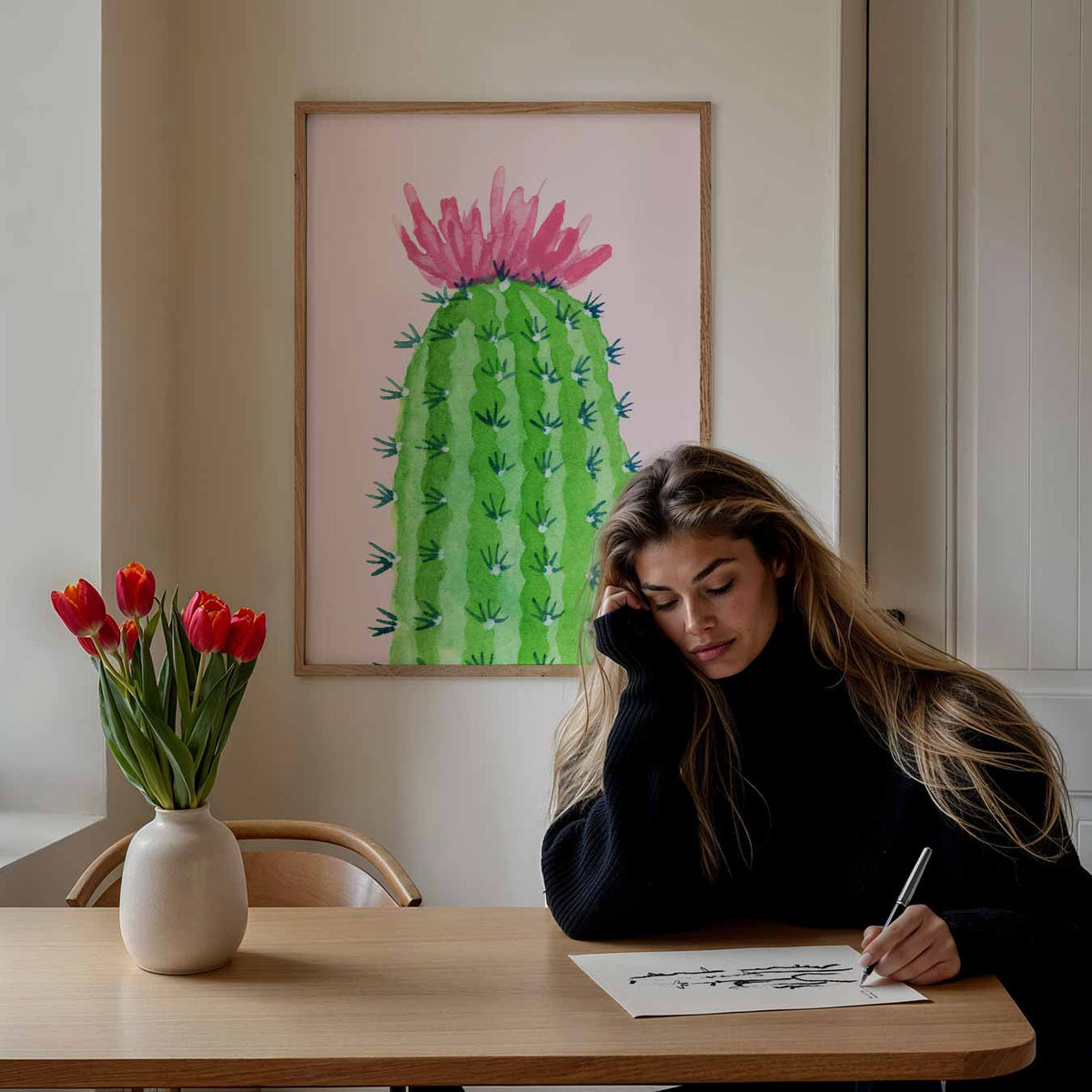 Cactus met Bloem – paasposter in staand formaat