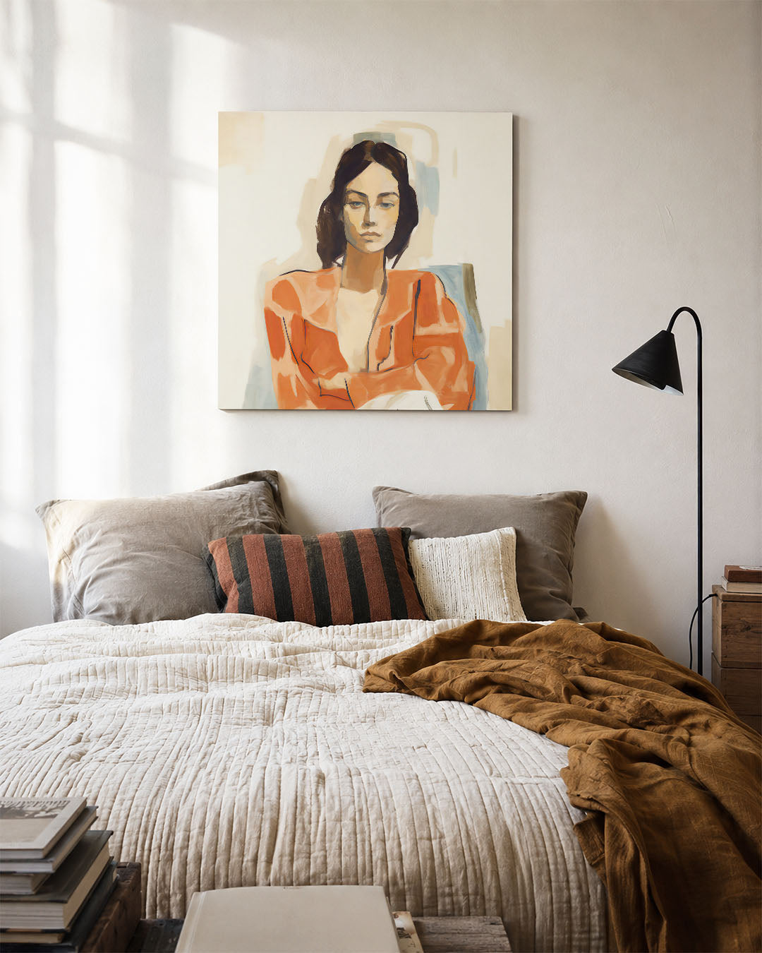 Portretstudie kunstwerk – detailweergave – dit werk toont een vrouwelijk portret met vloeiende lijnen en zachte kleuren. De