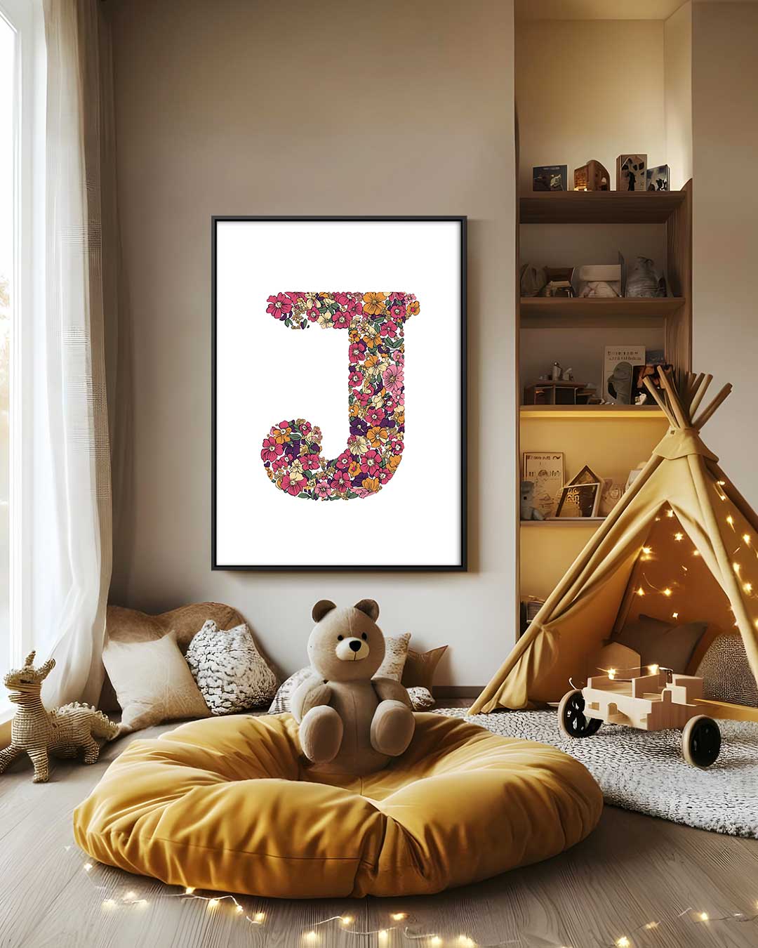 Bloemen Initialen Kunstwerk - J – staand kunstwerk voor modern interieur