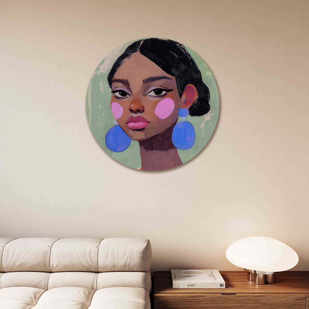 Portret met roze accenten – moderne abstracte muurcirkel voor aan de muur