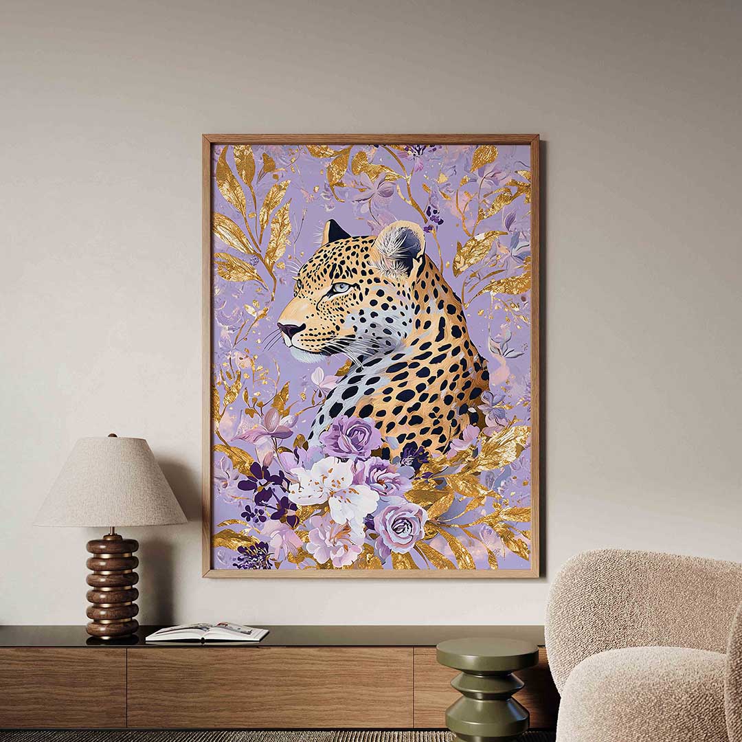 Luipaard met bloemen – tropische jungle poster in staand formaat