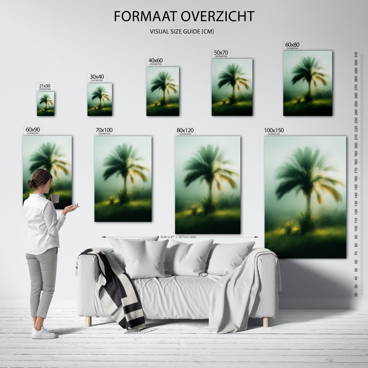 Palmboom in de mist – staande muurposter met jungle thema