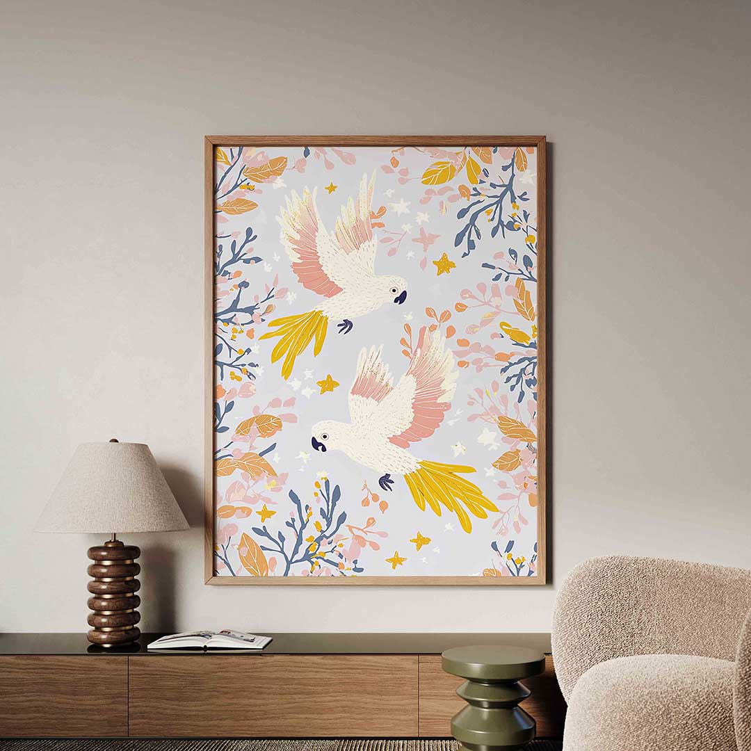 Papegaaien en bladeren – tropische jungle poster in staand formaat