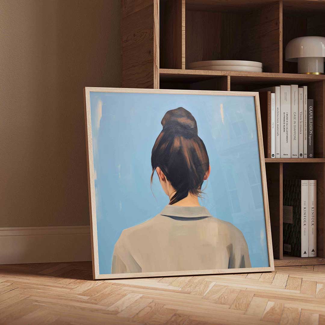 Vrouw met knot – geïllustreerde wandkunst als vierkante poster