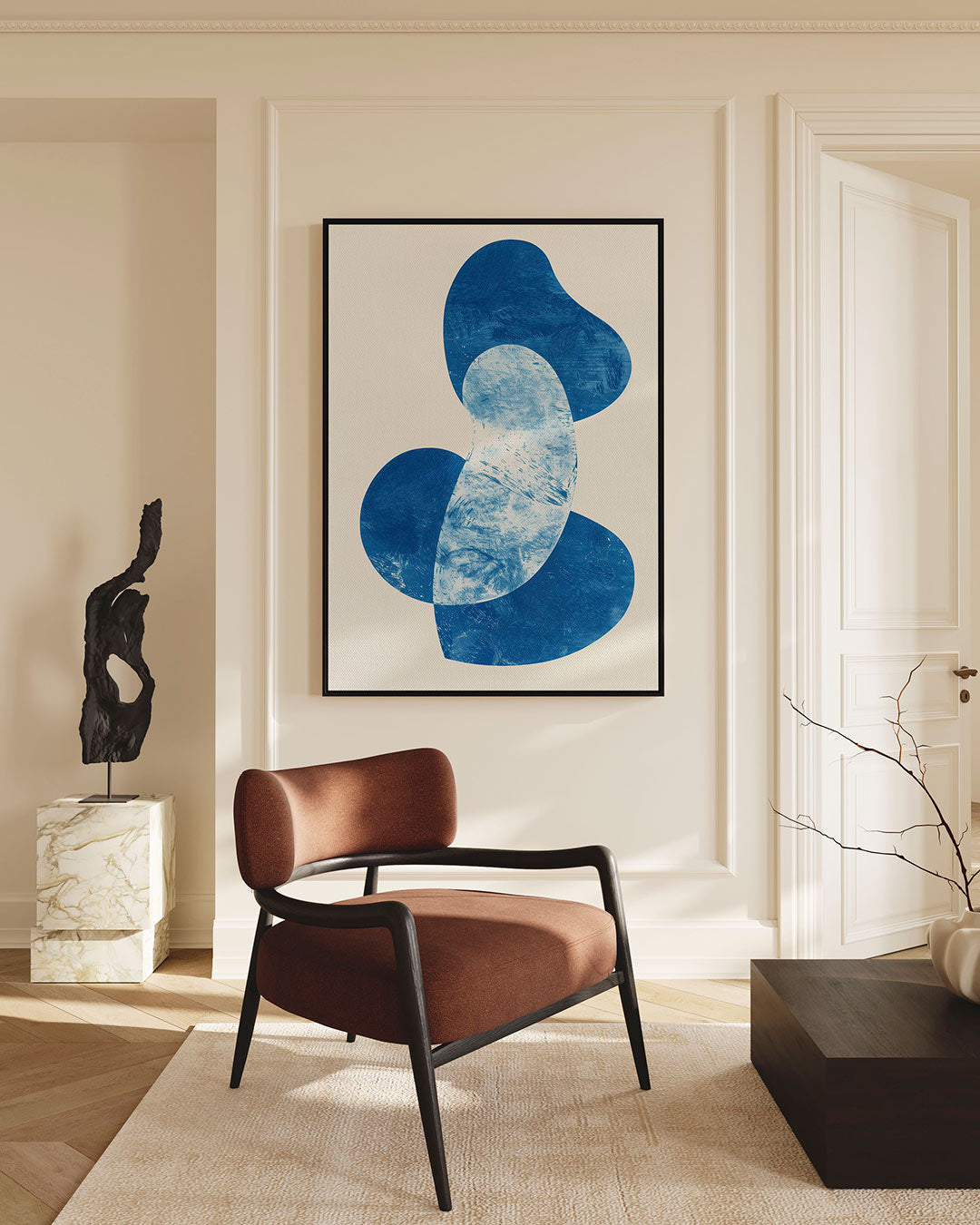 Organische blauwe vormen – staand wanddecoratie kunstwerk