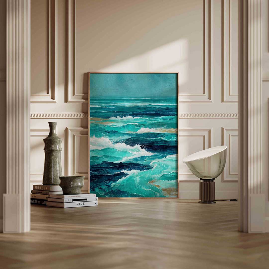 Golven in blauw – staande abstracte wanddecoratie van WallArtistic