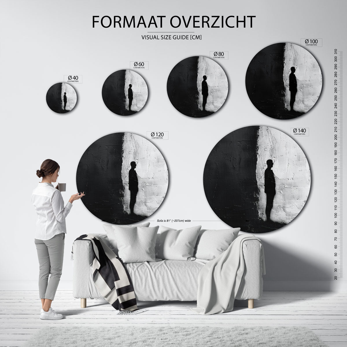 Silhouet in zwart en wit – ronde muurdecoratie met vrouwelijk portret
