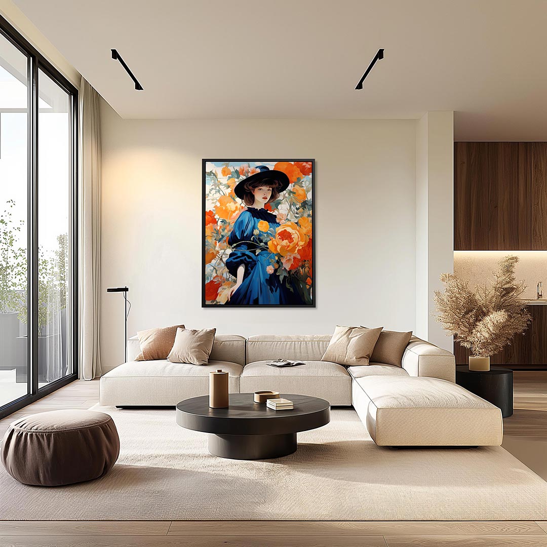 Vrouw met bloemen – kunstwerk als stijlvolle wanddecoratie