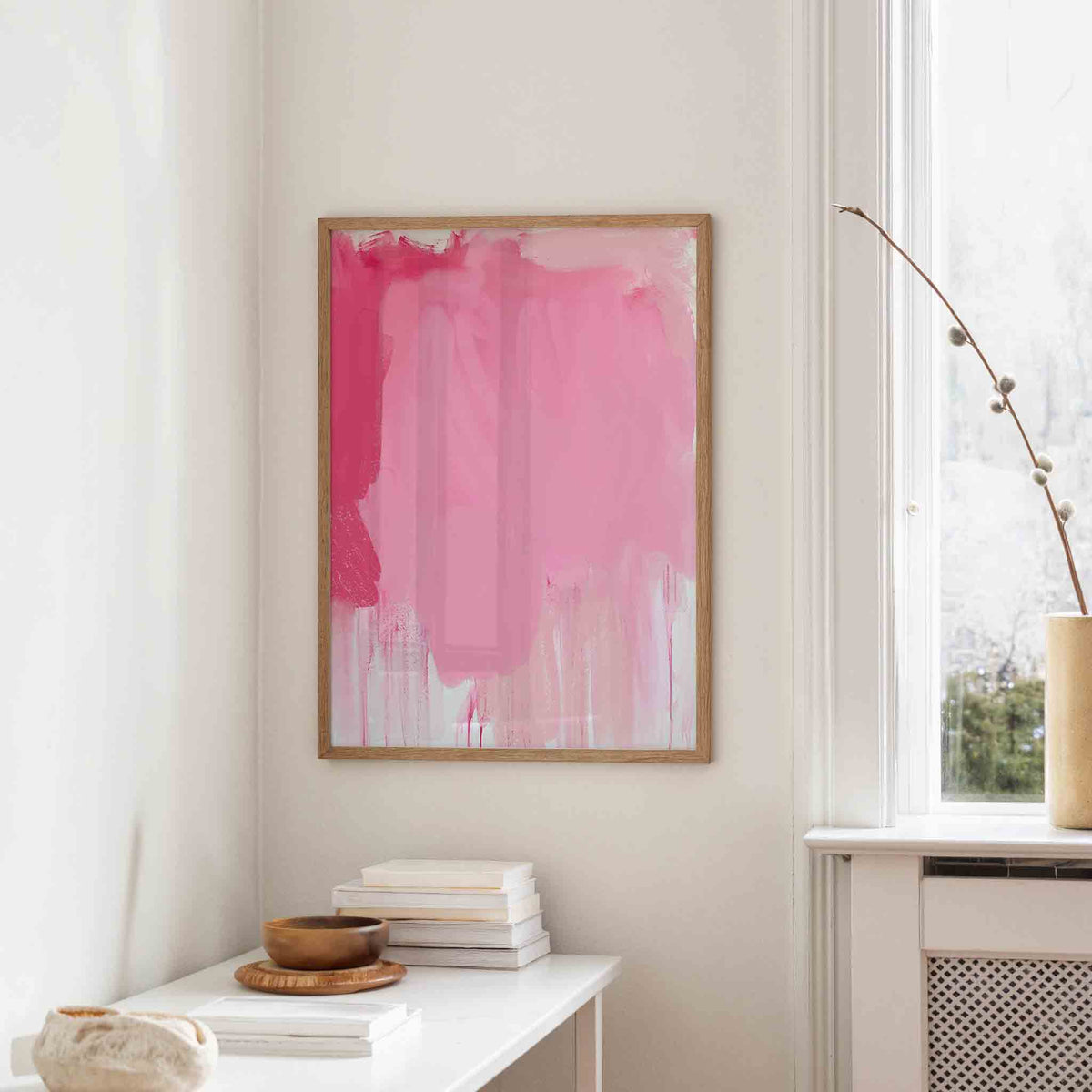 Roze abstracte vormen – staande design wanddecoratie van WallArtistic