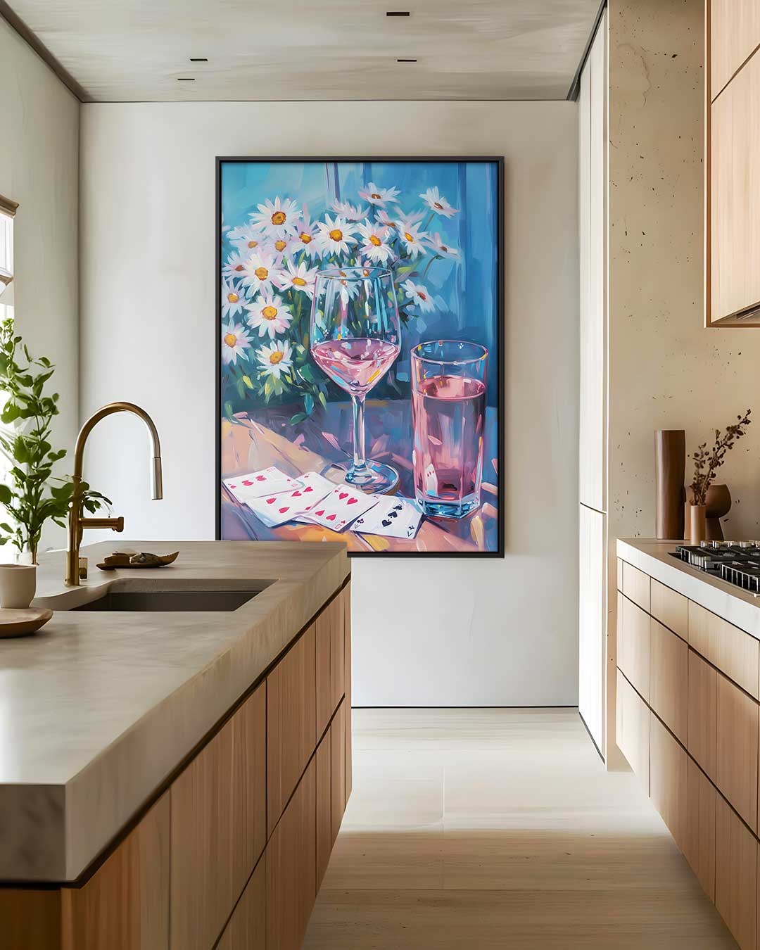 Zomerse Sferen met Glazen en Madeliefjes – modern portret kunstwerk van WallArtistic