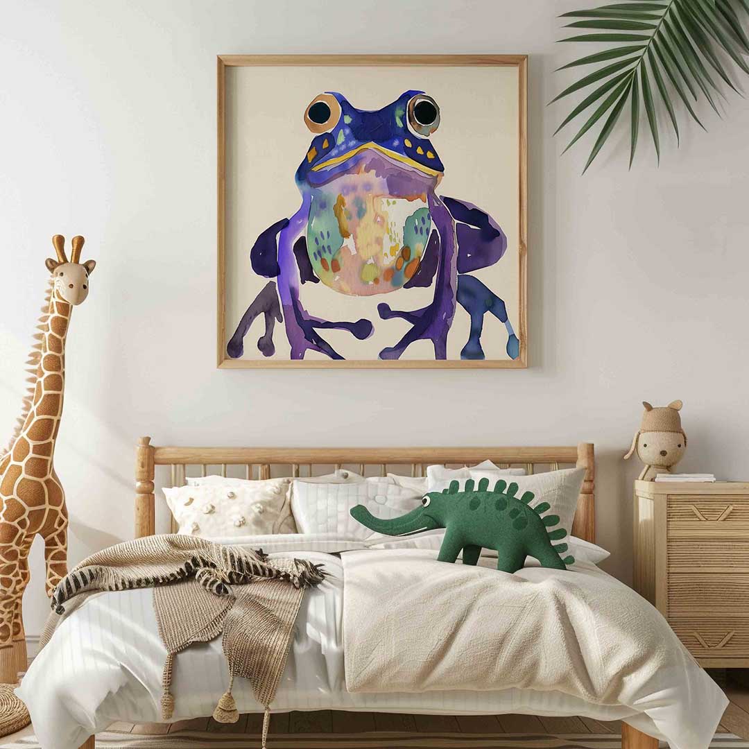 Kleurrijke kikker – vierkante kinderkamer wanddecoratie van WallArtistic