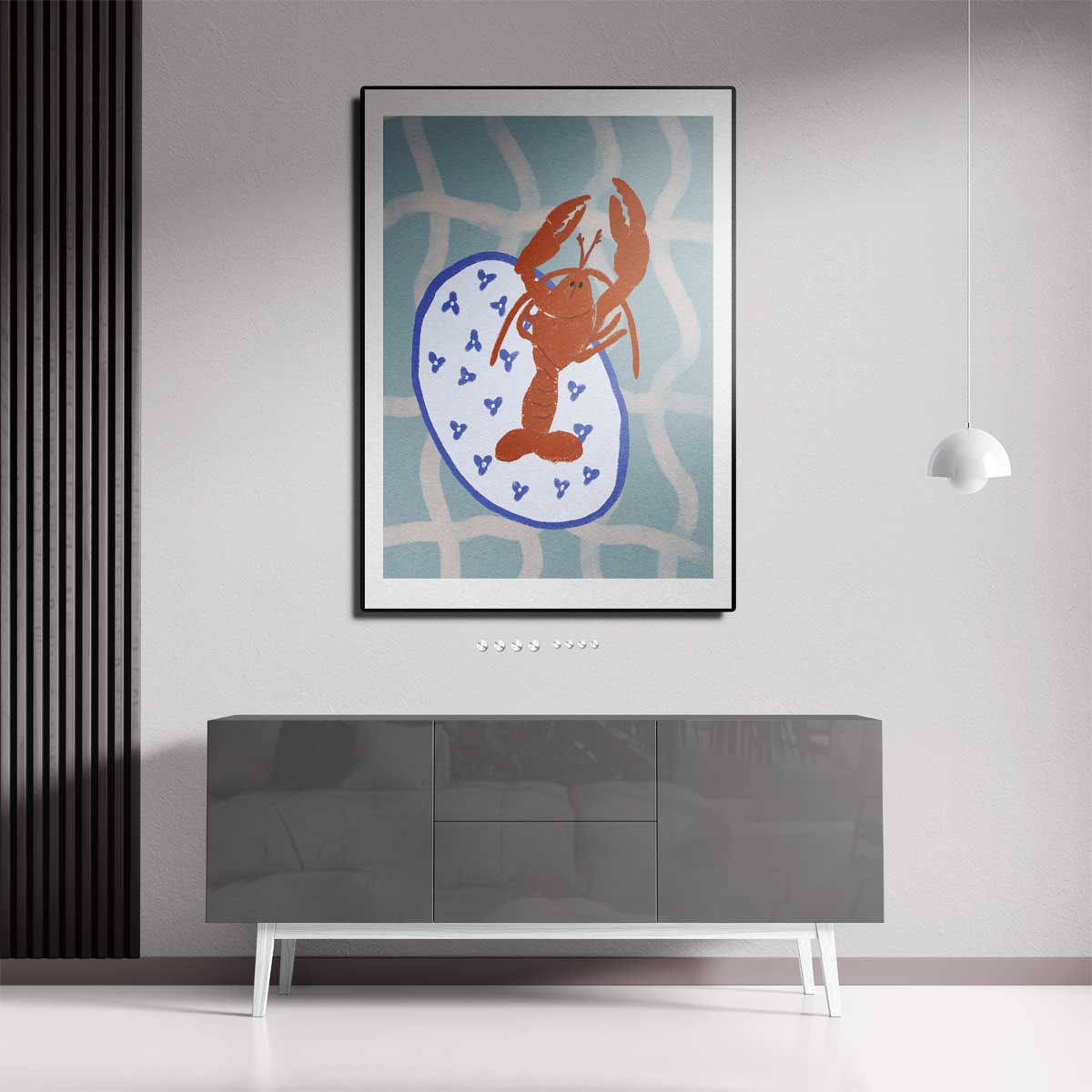 Dansende Kreeft op Servies – canvas kunstwerk als wanddecoratie
