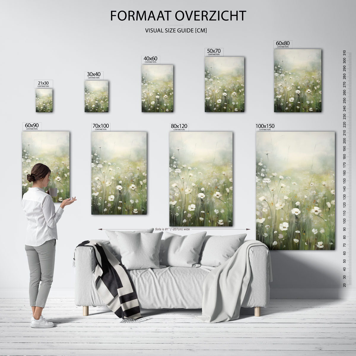 Witte bloemen in veld – staande muurposter met bloemen