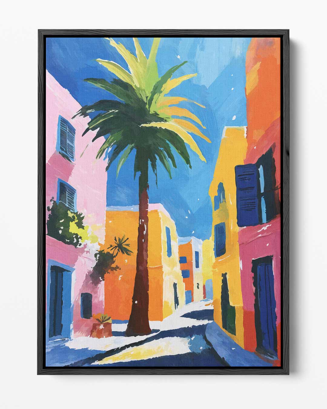 Zonnige Straat in de Middellandse Zee – portret kunstwerk als wanddecoratie