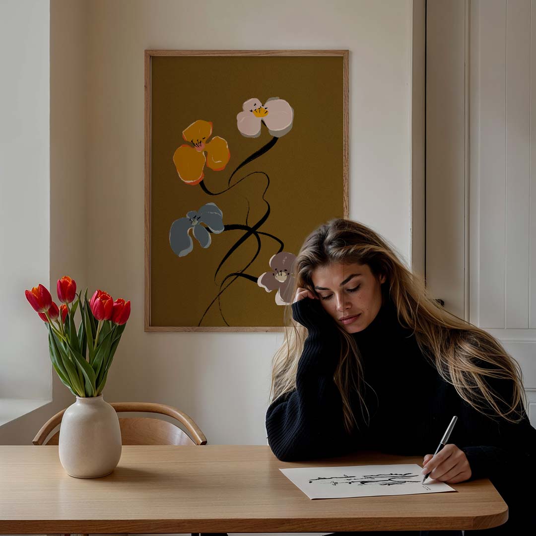Bloemenpracht in abstract – bloemen poster in staand formaat