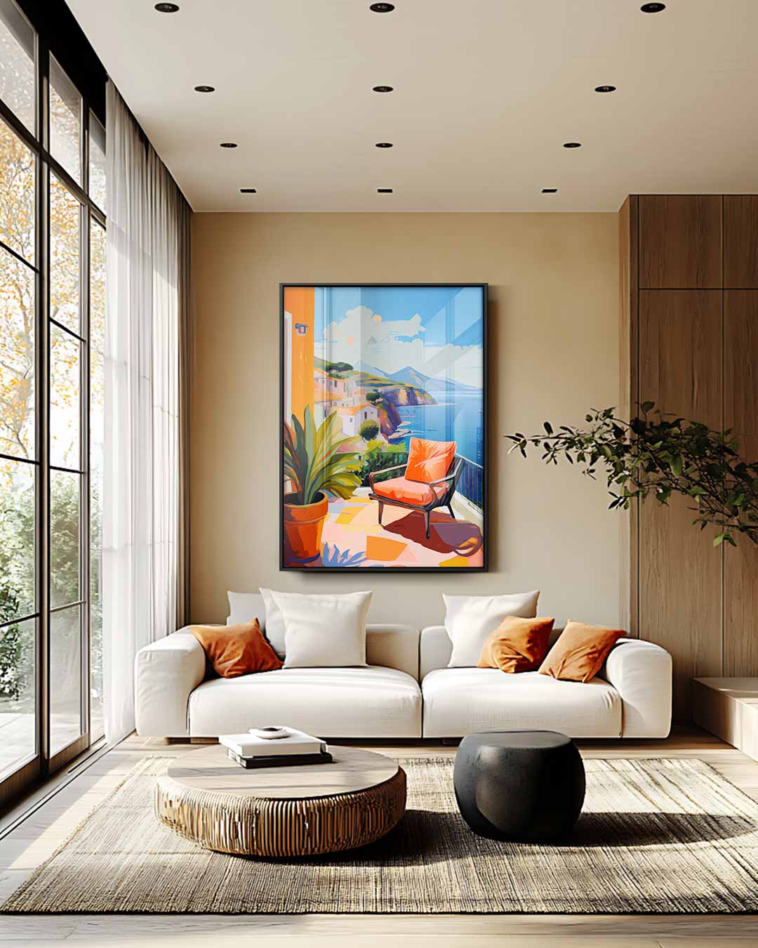 Zonnige Veranda aan Zee – modern portret kunstwerk van WallArtistic