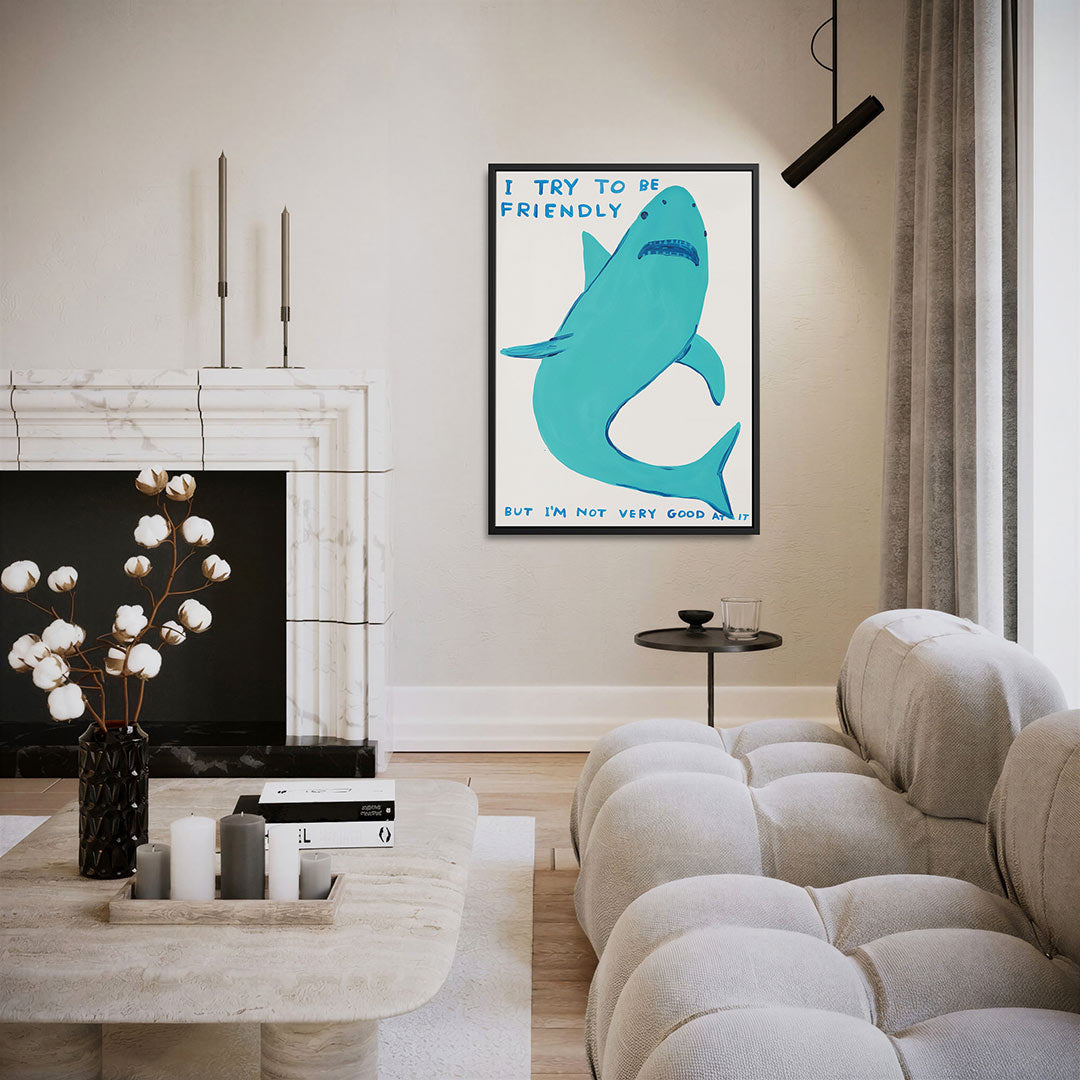 Vrolijke haai illustratie – moderne staande wandkunst