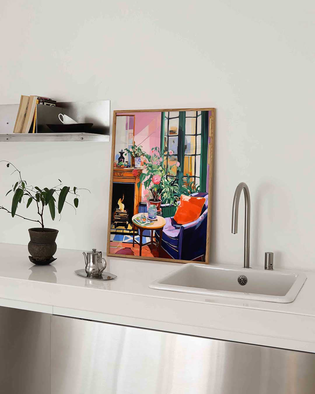 Interieur met open haard – keukenposter in staand formaat