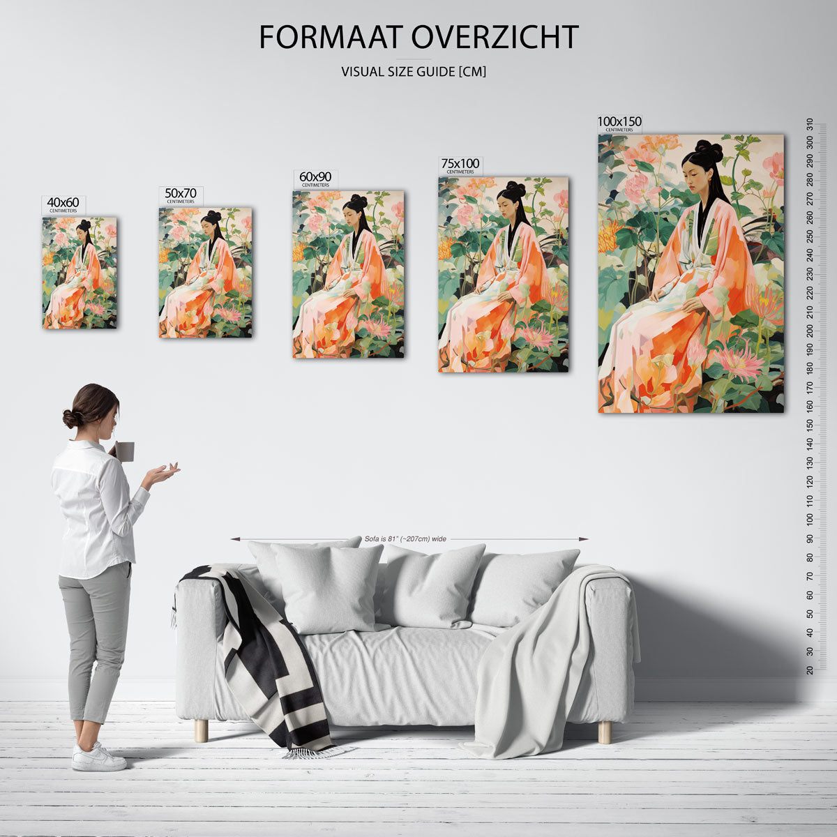 Vrouw in bloemen – decoratief kunstwerk voor aan de muur
