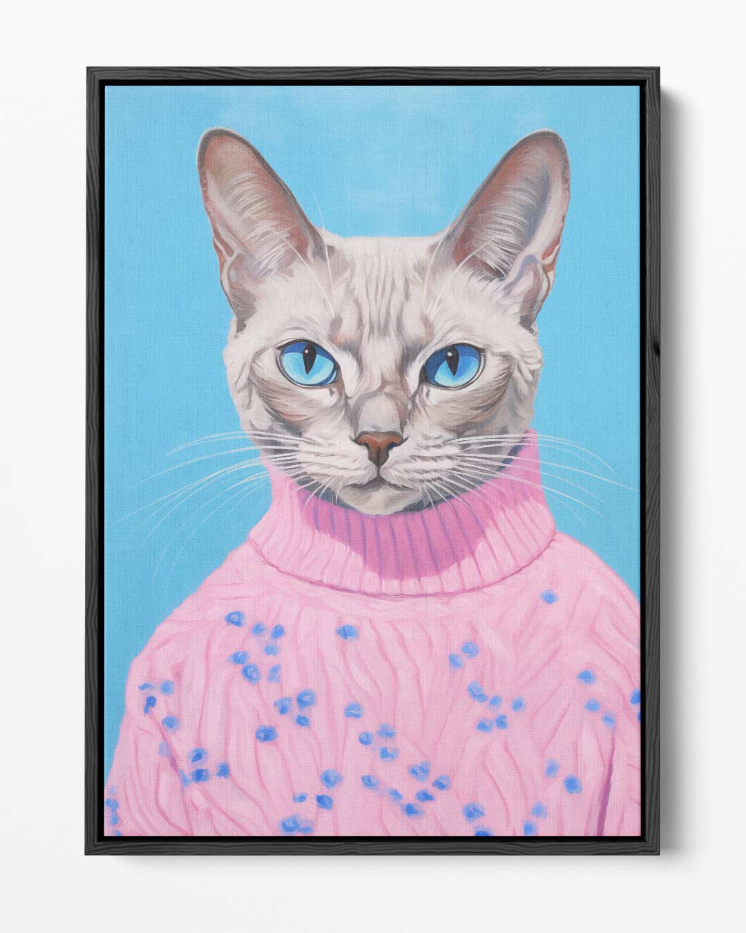 Kat in Roze Trui Portret – portret kunstwerk als wanddecoratie