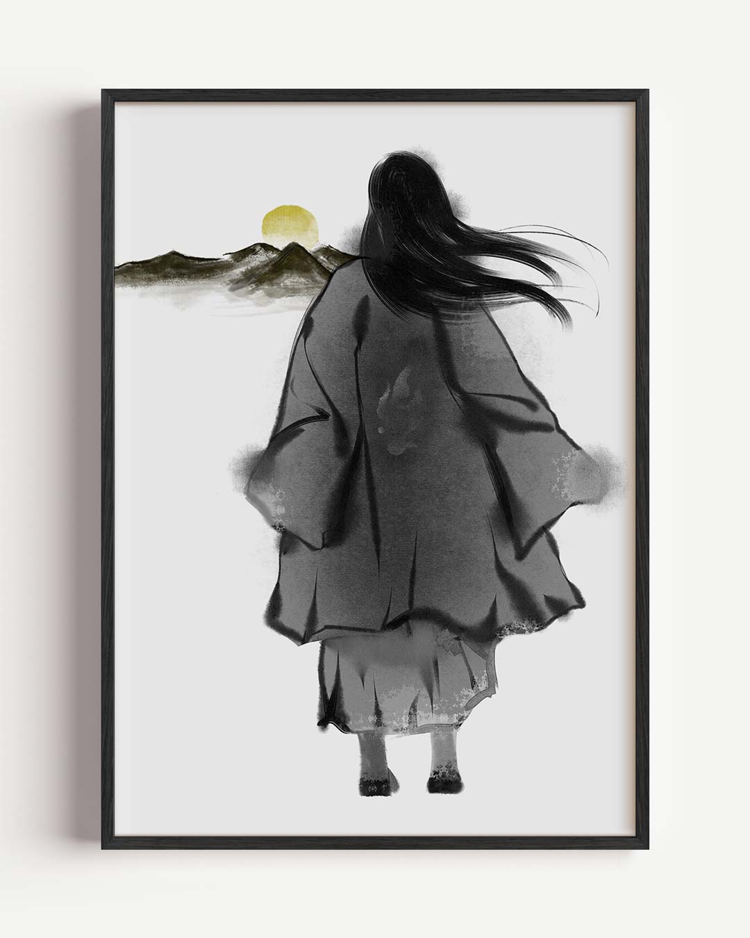 Vrouw met Kimono bij Zonsondergang – zomer portret poster als wanddecoratie
