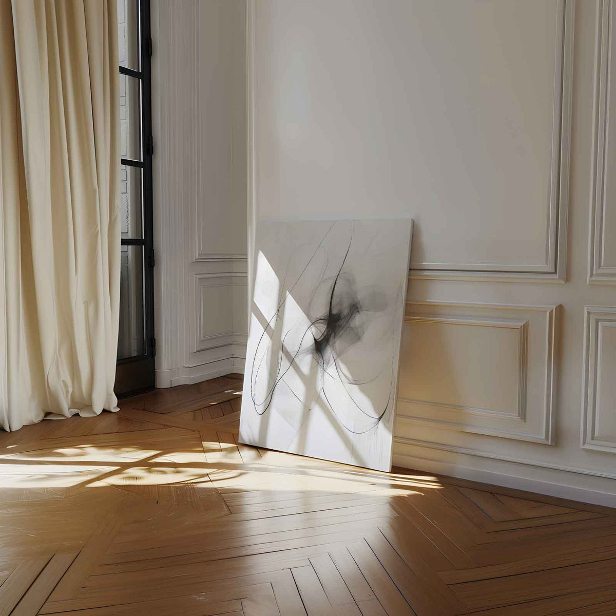 Dromerige Zwart-Witte Abstractie – canvas wanddecoratie in portret formaat