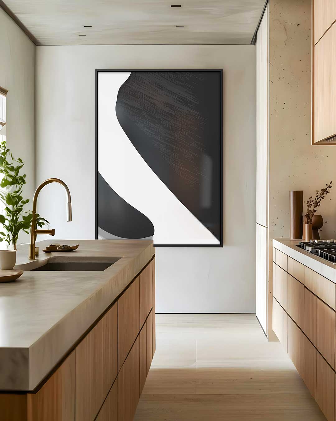 Elegante Abstractie in Zwart & Wit – dibond wanddecoratie in staand formaat