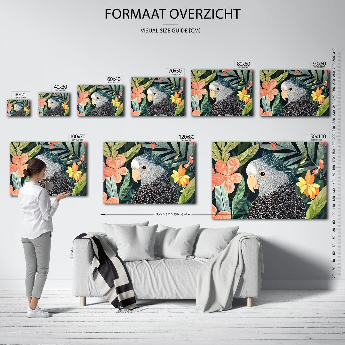 Papegaai en bloemen – liggende muurposter met dierenthema