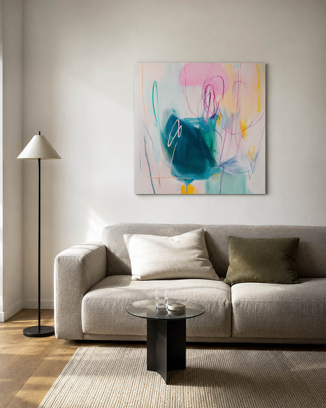 Dynamische kleurenexplosie kunstwerk – vierkante wanddecoratie – dit werk toont een levendige mix van vloeiende lijnen en