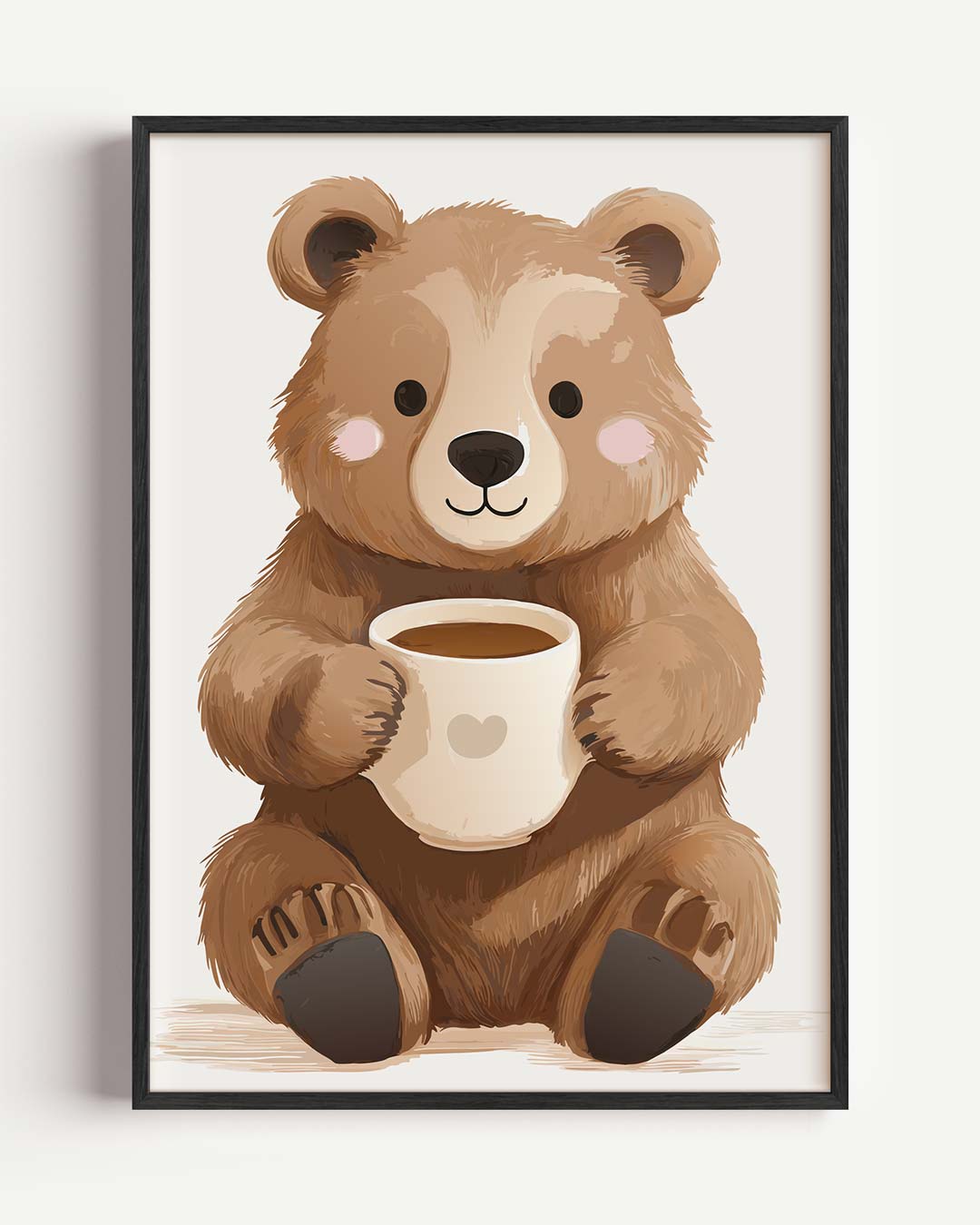 Schattige Berenposter met Koffie – kids portret poster als wanddecoratie
