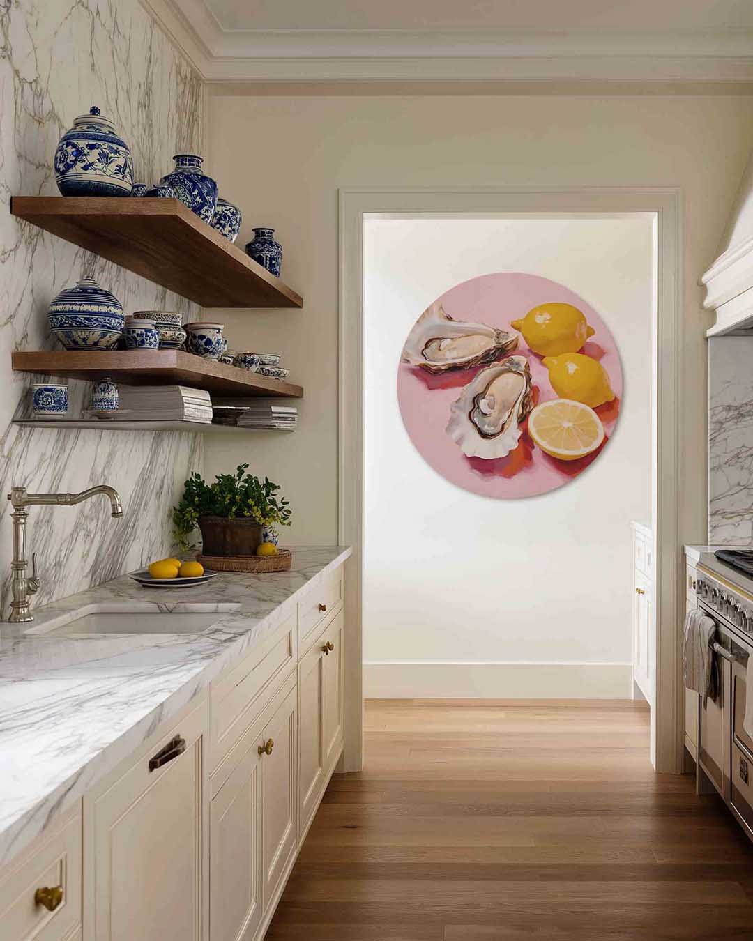 Oesters en citroenen – moderne abstracte muurcirkel voor aan de muur