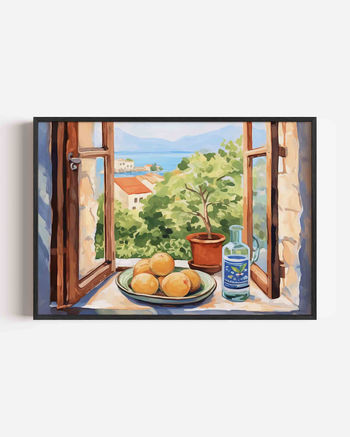 Uitzicht met citrus en fles – keuken landscape poster als wanddecoratie