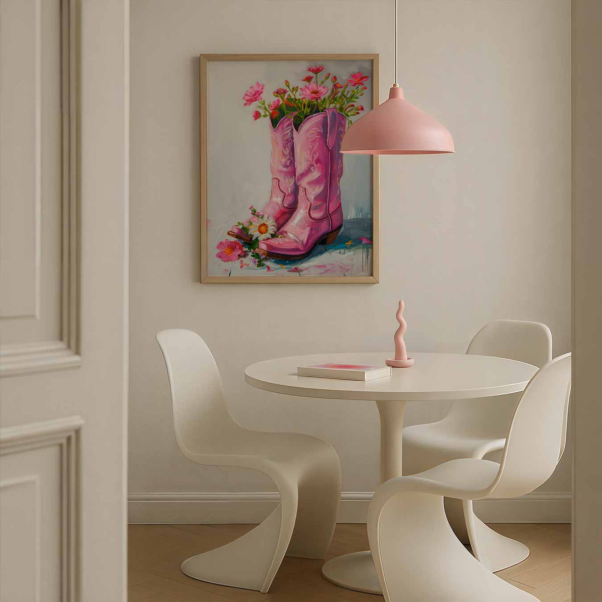 Roze Cowboylaars Bloemenpracht – Streetart wandkunst als portret poster