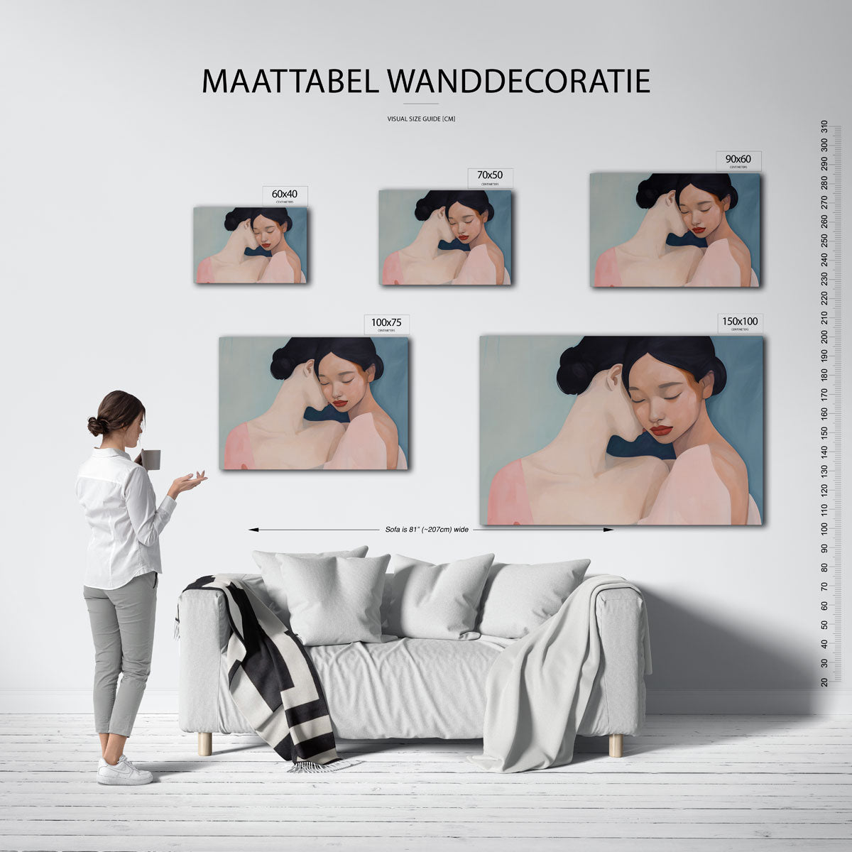 Intieme omhelzing – moderne liggende wanddecoratie