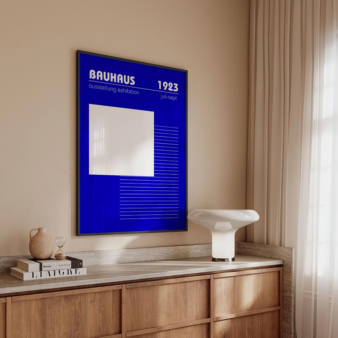 Lijnen en vlakkenspel – geometrische Bauhaus poster in staand formaat