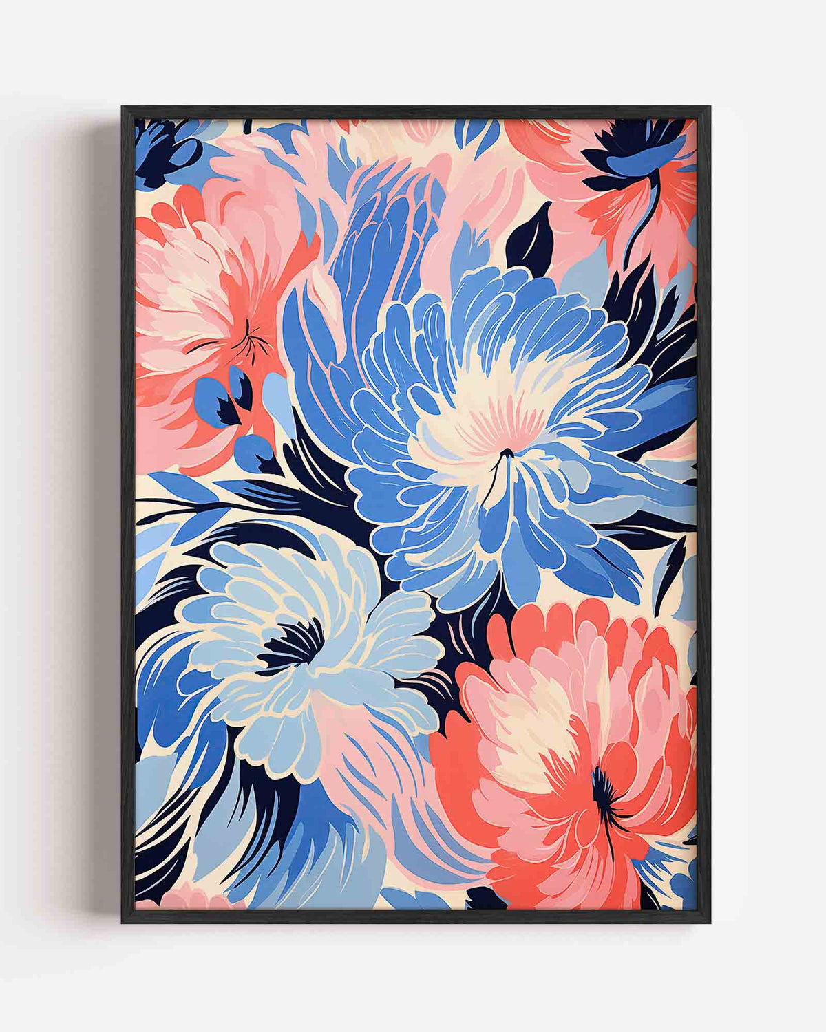 Bloemen in blauw en roze – bloemen portret poster als wanddecoratie