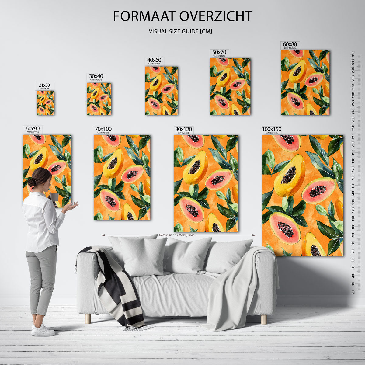 Papaja en bladeren – staande muurposter met jungle thema