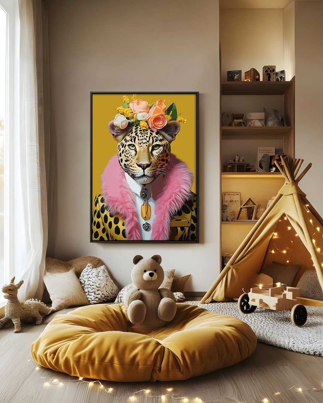 Opera d'arte alla moda con ritratto di leopardo