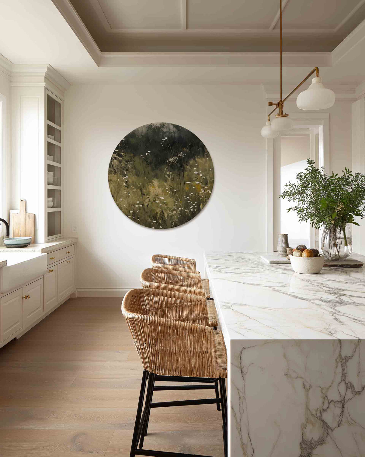 Wilde bloemen – abstracte muurcirkel als ronde wanddecoratie