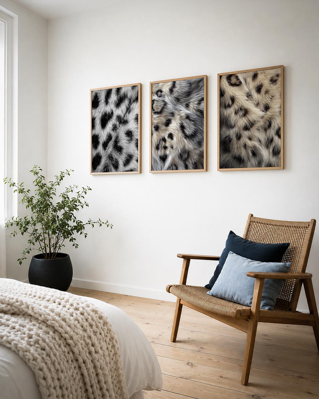 Vlekken en textuur posterset – detailweergave – zwart-witte vlekken verspreid over een harige textuur