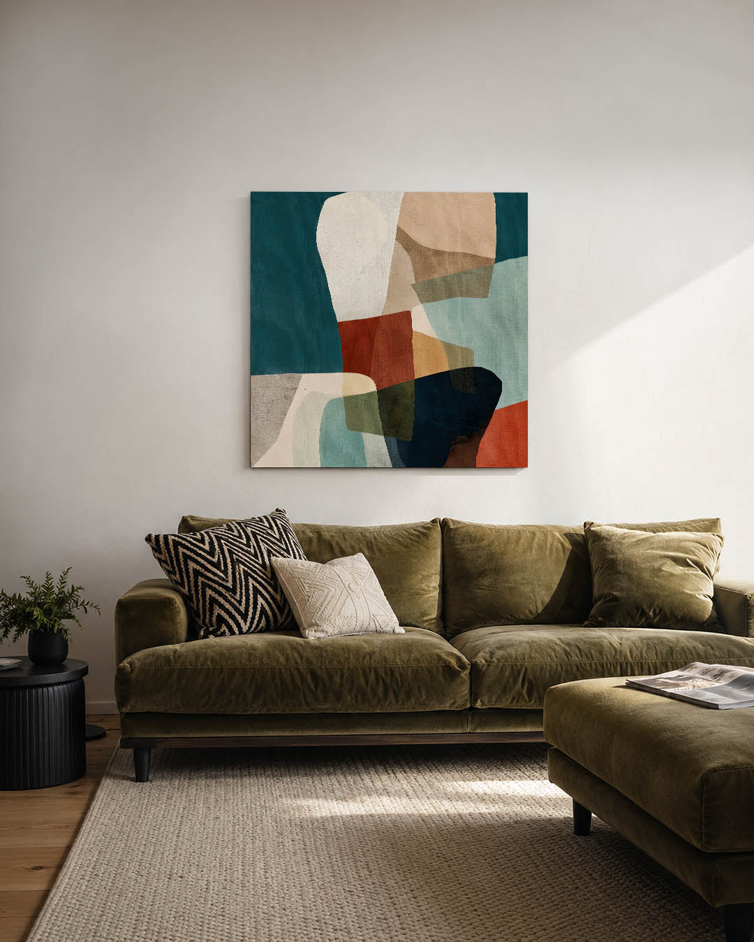 Organische vormen compositie kunstwerk – derde productweergave – dit kunstwerk toont een dynamische mix van overlappende