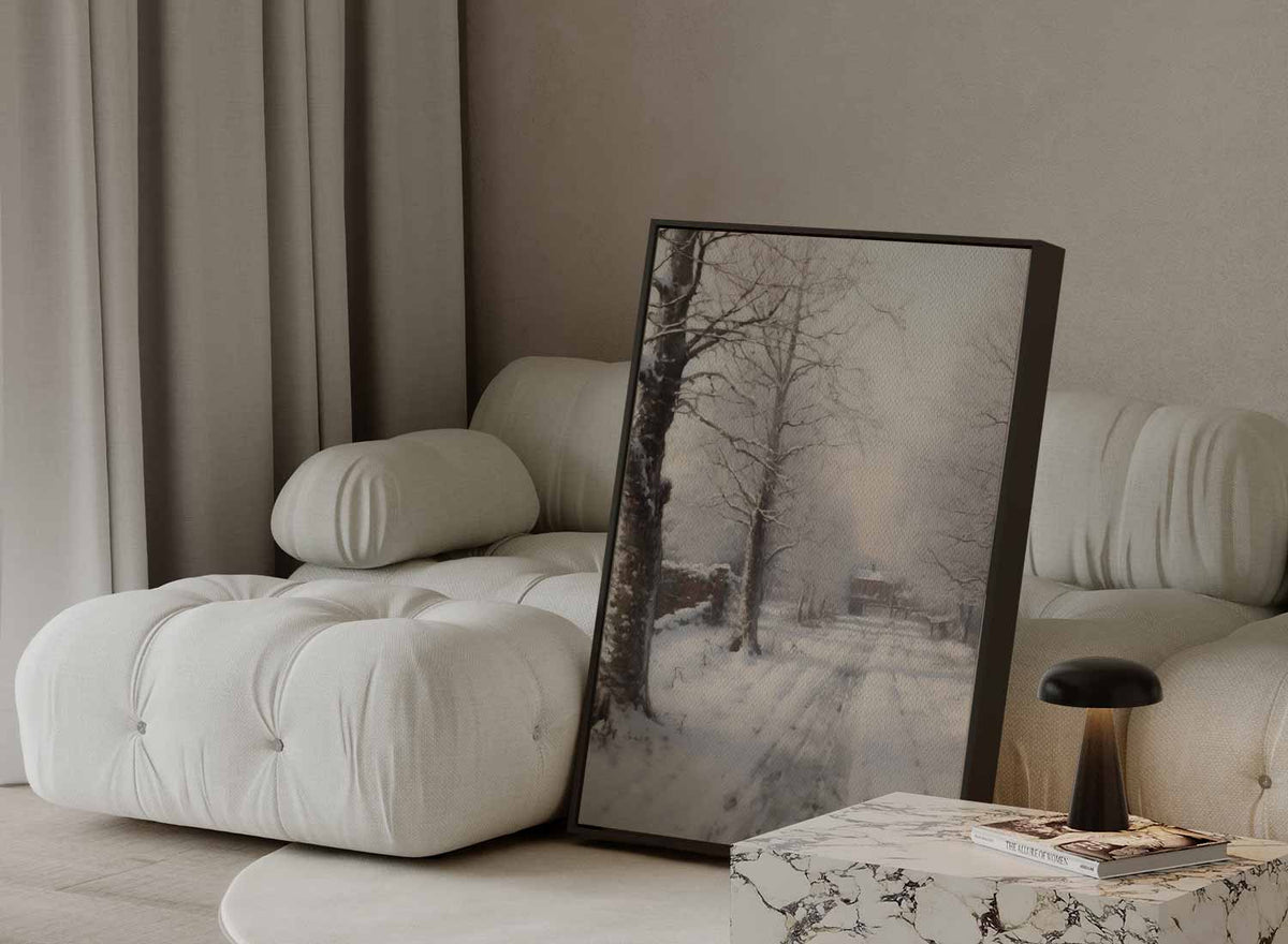 Winterlandschap in Sneeuw – plexiglas wanddecoratie in portret formaat