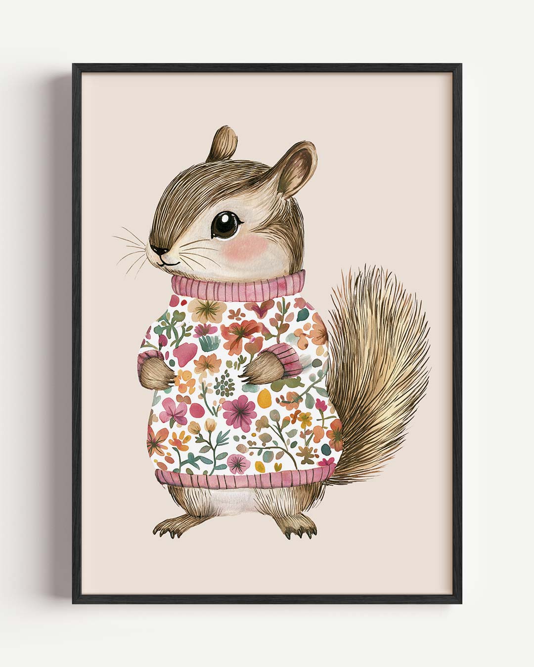 Schattige Chipmunk in Bloementrui – kids portret poster als wanddecoratie